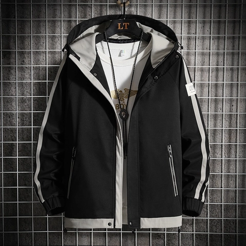 Veste à Capuche Décontractée pour Hommes Couleur Contrastée Coupe-vent Manches Longues Coupe Large Manteau Streetwear Vêtements Homme