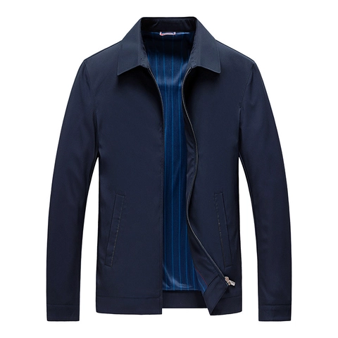 Giacca da Uomo Business Casual in Poliestere Antivento Ispessita Capospalla Fodera a Righe Revers Cerniera Giacca Cappotto Uomo