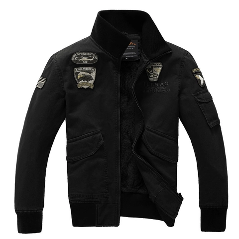 Giacca Bomber Militare da Uomo Foderata in Pile Spesso in Cotone Tattica da Volo Con Toppe Ricamate per Tempo Libero All'aperto