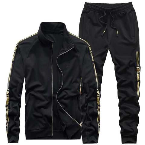 Chándal Casual para Hombre Chaqueta con Cremallera Cuello Alto y Pantalones Viscosa Nailon Elastano Raya Dorada Freedom