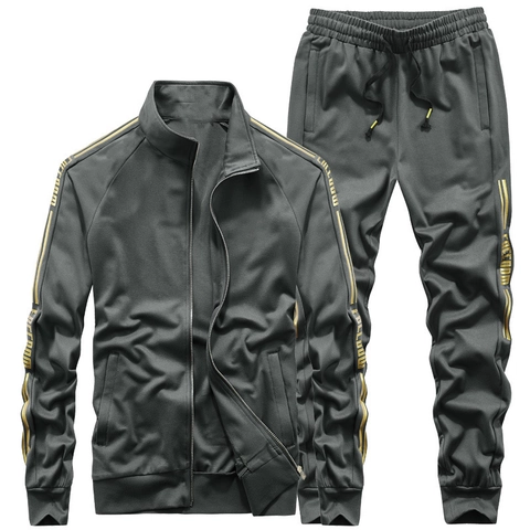 Chándal Casual para Hombre Chaqueta con Cremallera Cuello Alto y Pantalones Viscosa Nailon Elastano Raya Dorada Freedom