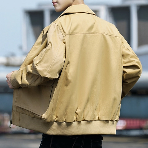 Chaqueta de Trabajo Casual de Algodón para Hombre Cuello Solapa Cremallera Multibolsillos Abrigo Bomber para Otoño Primavera Ropa de Hombre
