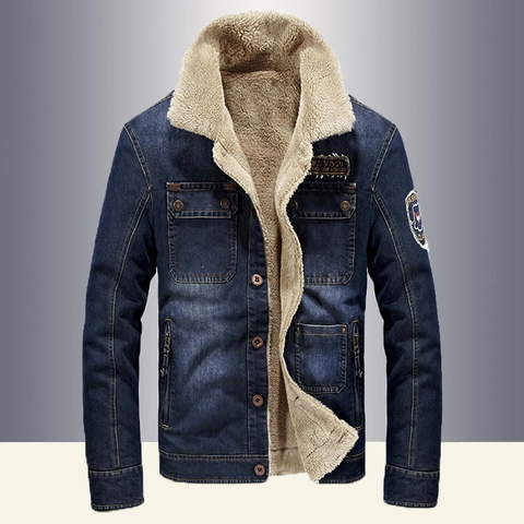Herren Winter Warme Jeansjacke Mit Faux Lammfell Gefüttert Dicke Baumwollmischung Arbeitskleidung Lässiger Mantel Mit Knöpfen