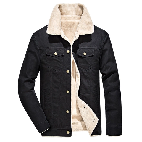 Giacca Utilitaria Invernale da Uomo con Fodera in Sherpa Spessa in Pile Misto Cotone Cappotto Caldo per Esterno Tasche