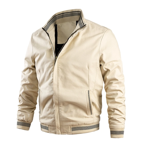 Heren Jack Katoen Opstaande Kraag Ribgebreid Slim Fit Herfst Bovenkleding Lange Mouw Bomber Stijl Mode Jas