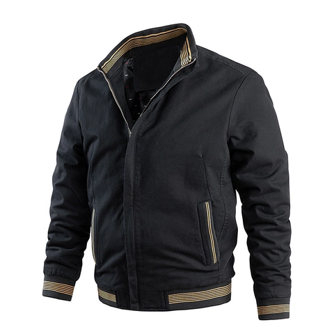 Heren Jack Katoen Opstaande Kraag Ribgebreid Slim Fit Herfst Bovenkleding Lange Mouw Bomber Stijl Mode Jas