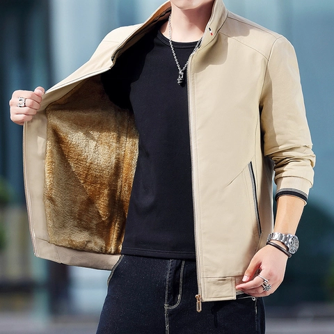 Herren Warme Fleece Gefütterte Jacke Baumwollmischung Dicke Wintermantel Stehkragen Lässige Winddichte Oberbekleidung Stil