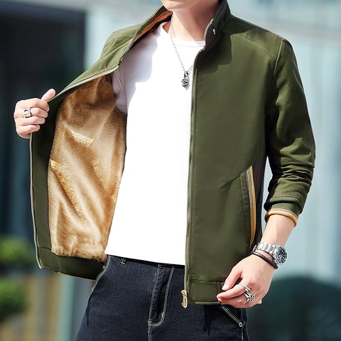 Herren Warme Fleece Gefütterte Jacke Baumwollmischung Dicke Wintermantel Stehkragen Lässige Winddichte Oberbekleidung Stil