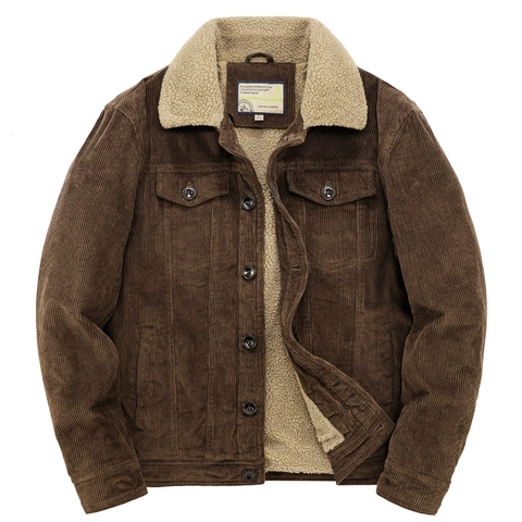 Giacca da Uomo in Velluto a Coste Vintage Foderata in Sherpa Calda Giacca Imbottita Invernale Casual Monopetto Con Tasche