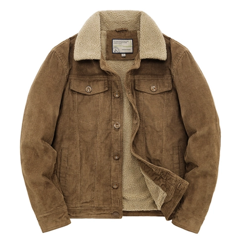 Giacca da Uomo in Velluto a Coste Vintage Foderata in Sherpa Calda Giacca Imbottita Invernale Casual Monopetto Con Tasche