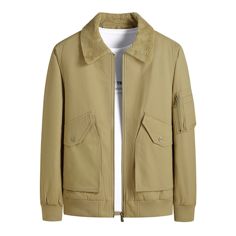Men's Winter Bomber Jacket With Sherpa Fleece Collar Cotton Thick Flight Coat Casual Multi Pocket Military Style Outwear
