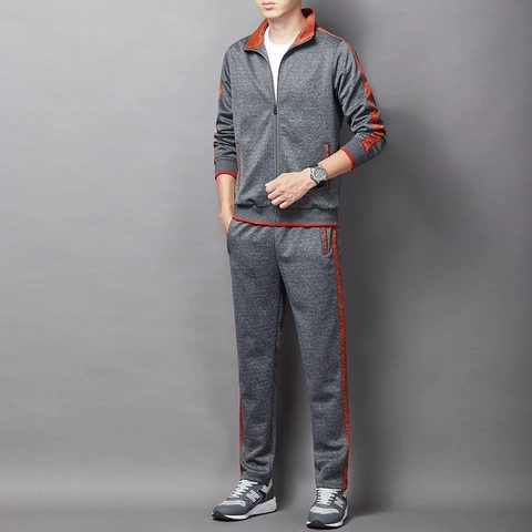 Men's Sports Tracksuit Set Polyester Spandex Zipper Stand Collar Jacket And Pants 2 Piece Casual Activewear For Men