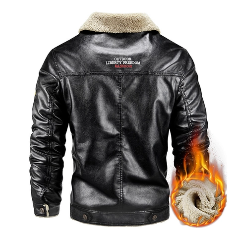 Veste en Cuir PU Doublée Polaire pour Hommes Col en Fausse Laine d'Agneau Chaud Manteau Moto Hiver Multi-poches Extérieur