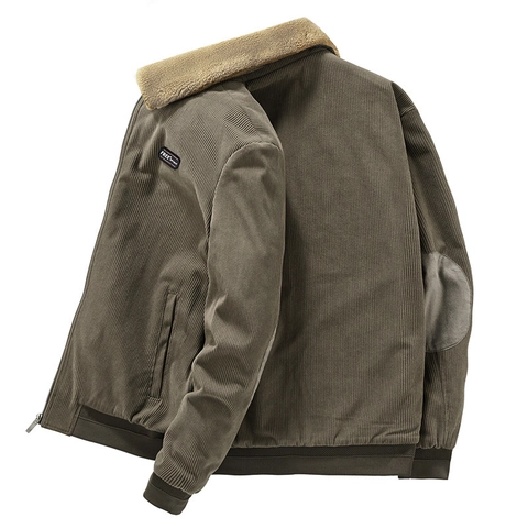 Herren Vintage Cordjacke Sherpa-Kragen Fleece Gefüttert Warmer Wintermantel Retro Casual Workwear Reißverschluss Oberbekleidung