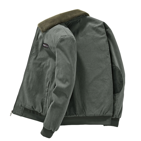 Herren Vintage Cordjacke Sherpa-Kragen Fleece Gefüttert Warmer Wintermantel Retro Casual Workwear Reißverschluss Oberbekleidung