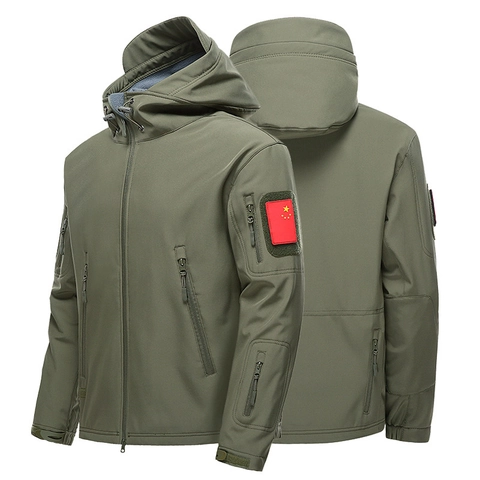 Herren Outdoor Taktische Softshell Jacke Winddicht Wasserdicht Mit Kapuze Fleece Gefüttert Multi Tasche Militär Fracht Mantel Zum Wandern Klettern