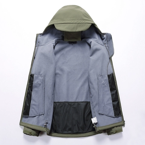 Herren Outdoor Taktische Softshell Jacke Winddicht Wasserdicht Mit Kapuze Fleece Gefüttert Multi Tasche Militär Fracht Mantel Zum Wandern Klettern