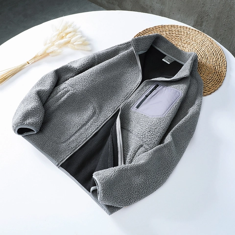 Giacca Unisex in Pile Teddy Casual Calda Giacca Outdoor in Pile Sherpa Con Tasca a Cerniera a Contrasto Cappotto Invernale