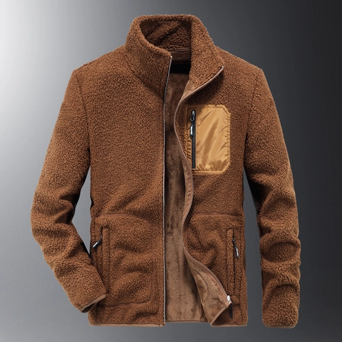Giacca in Pile Polare Pesante da Uomo Con Collo Alto e Cerniera Intera Cappotto Caldo in Velluto Teddy Top Casual Antivento