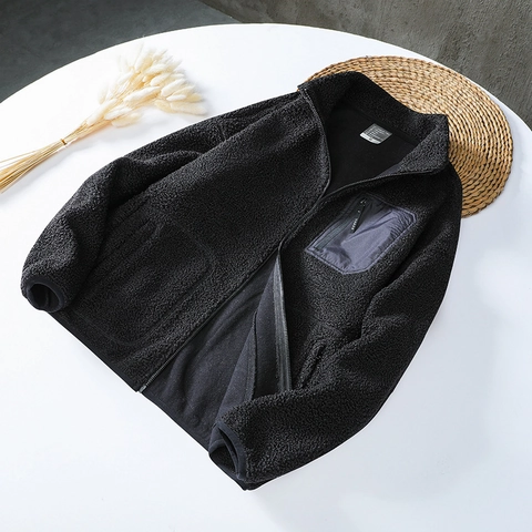 Giacca Unisex in Pile Teddy Casual Calda Giacca Outdoor in Pile Sherpa Con Tasca a Cerniera a Contrasto Cappotto Invernale