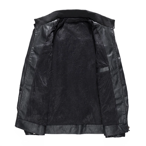 Men's Fashion Stand Collar PU Leather Jacket Fleece Lined Slim Fit Motorcycle Biker Coat Windproof Outerwear For Autumn Winter
