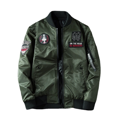 Chaqueta Bomber MA-1 para Hombre Reversible con Parches de Bordado Resistente al Viento Cuello Alzado Chaqueta de Invierno