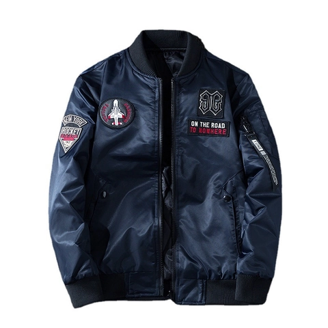 Chaqueta Bomber MA-1 para Hombre Reversible con Parches de Bordado Resistente al Viento Cuello Alzado Chaqueta de Invierno