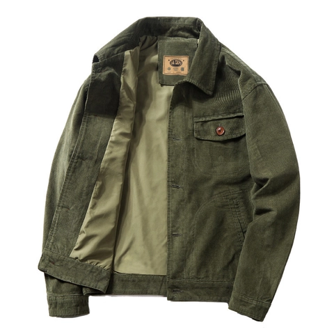 Men Vintage Corduroy Jacket Thin Cotton Workwear Coat Lapel Single Breasted Solid Color Casual Outerwear For Spring Autumn