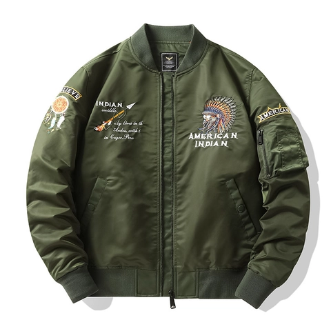 Men's MA-1 Bomber Jacket Nylon Windproof Flight Jacket With Indian Theme Embroidery Streetwear Casual Outwear For Men