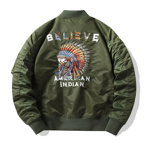 Men's MA-1 Bomber Jacket Nylon Windproof Flight Jacket With Indian Theme Embroidery Streetwear Casual Outwear For Men