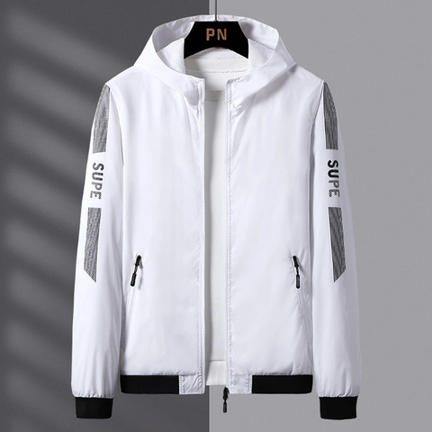 Men Polyester Hooded Sun Protection Jacket Lightweight Breathable Windbreaker Casual Letter Print Plus Size Outdoor Sport Coat