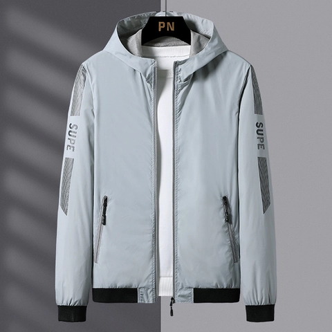 Men Polyester Hooded Sun Protection Jacket Lightweight Breathable Windbreaker Casual Letter Print Plus Size Outdoor Sport Coat