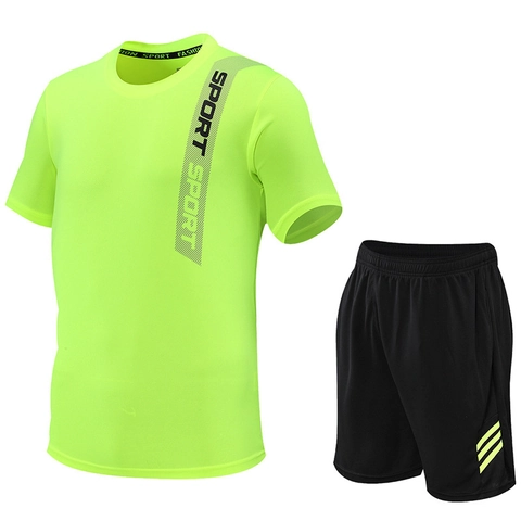 Men's Quick Dry Sports Outfit Short Sleeve T-Shirt And Shorts Breathable Athletic Running Gym Suit Casual Workout Apparel