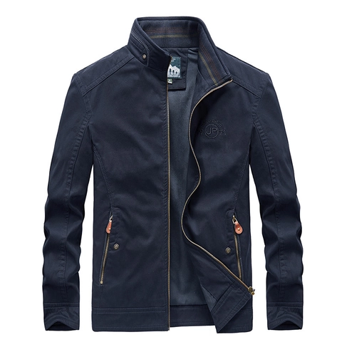 Herren Casual Stehkragen Baumwolljacke Military Style Windjacke Langarm Full Zip Oberbekleidung Mantel Mit Rippbündchen