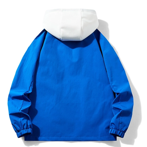 Veste à Capuche pour Homme en Polyester Couleur Contrastée Capuche Amovible Manches à Rayures Poche Cargo Décontracté Coupe-vent