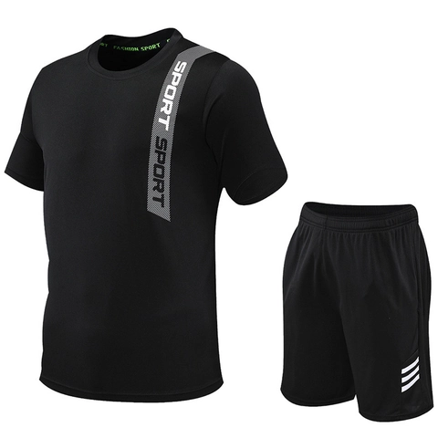 Men's Quick Dry Sports Outfit Short Sleeve T-Shirt And Shorts Breathable Athletic Running Gym Suit Casual Workout Apparel