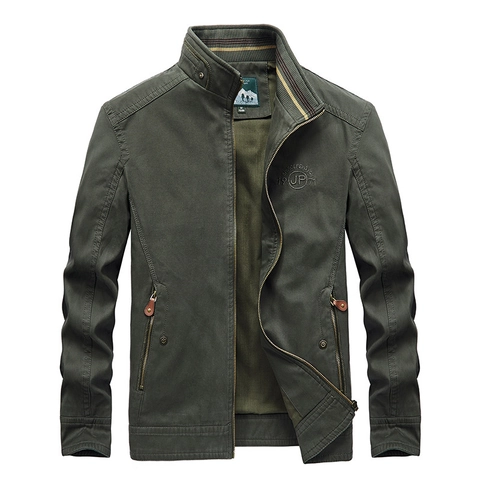Herren Casual Stehkragen Baumwolljacke Military Style Windjacke Langarm Full Zip Oberbekleidung Mantel Mit Rippbündchen