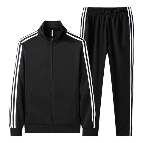 Survêtement à Rayures pour Hommes Veste à Col Montant et Pantalon de Jogging Mélange de Polyester Vêtement de Sport
