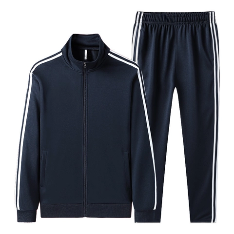 Survêtement à Rayures pour Hommes Veste à Col Montant et Pantalon de Jogging Mélange de Polyester Vêtement de Sport