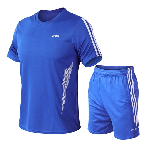 Set Sportivo da Uomo Asciugatura Rapida Maglietta a Maniche Corte e Pantaloncini Casual Largo Fitness Corsa Palestra Righe