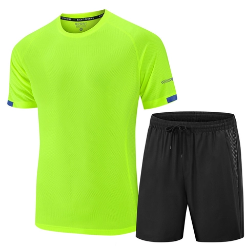 Men Sports Breathable Quick Dry Polyester T-Shirt And Shorts Plus Size Night Running Gym Activewear Jogging Workout Apparel