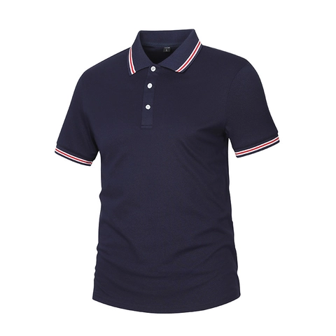 Men Casual Cotton Polo Shirt Short Sleeve Contrast Stripe Lapel Collar Top For Daily Office Wear Summer Fashion
