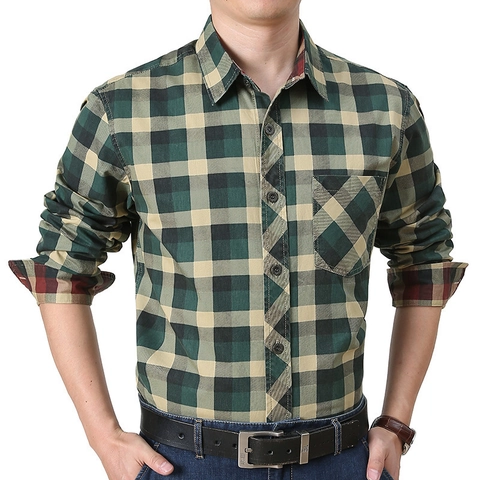 Camicia da Uomo a Quadri in Cotone a Maniche Lunghe Business Casual Non Stira Classico Top con Bottoni e Taschino