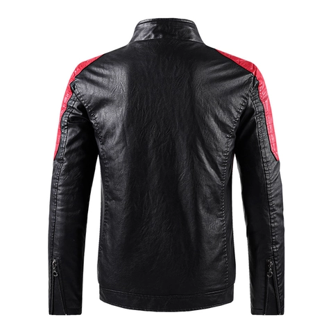 Veste en Cuir PU Urban Rock pour Hommes Col Montant Bloc de Couleur Fermeture Éclair Veste de Motard avec Doublure en Polyester