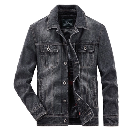 Giacca di Jeans Casual da Uomo Lavata Grigio Antracite Blu Chiaro Revers Multi Tasche Abbigliamento da Lavoro Con Ricamo