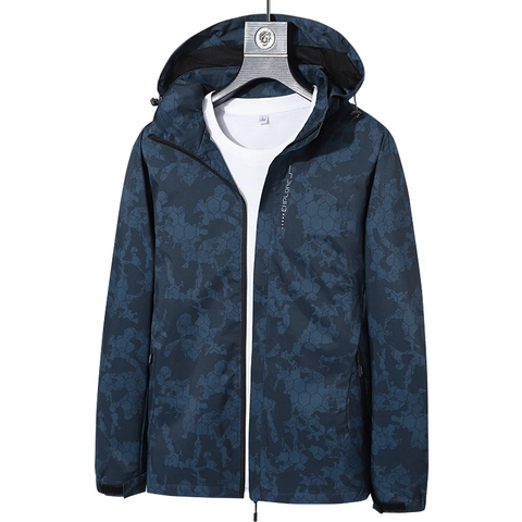 Chaqueta Cortavientos Con Capucha Impermeabile Camuflaje Patrón de Panal Streetwear Táctico Abrigo de Poliéster Casual