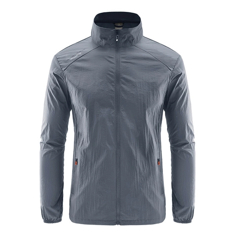Heren Outdoor Zonbeschermingsjas Lichtgewicht Ademend Nylon Huidjas Voor Vissen Wandelen Sportieve Opstaande Kraag Windjack Top