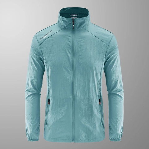 Heren Outdoor Zonbeschermingsjas Lichtgewicht Ademend Nylon Huidjas Voor Vissen Wandelen Sportieve Opstaande Kraag Windjack Top