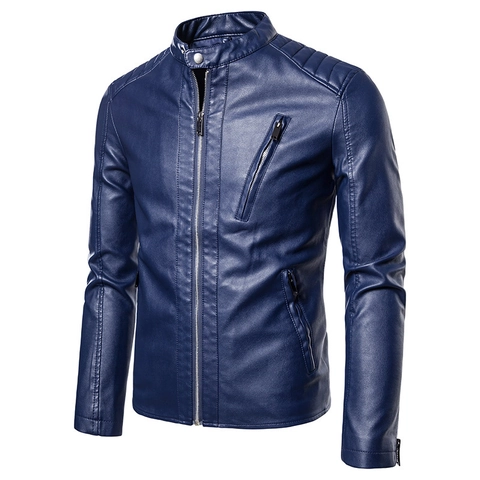 Herren Kunstleder Motorradjacke Stehkragen Gesteppte Schulter Biker Oberbekleidung Slim Fit Reißverschluss PU Mantel Frühling Herbst