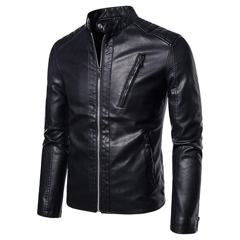 Herren Kunstleder Motorradjacke Stehkragen Gesteppte Schulter Biker Oberbekleidung Slim Fit Reißverschluss PU Mantel Frühling Herbst